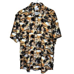 Euow Mens Hawaiian Button Up XL Tropical Shirt Island Coastal Cruise Vacation